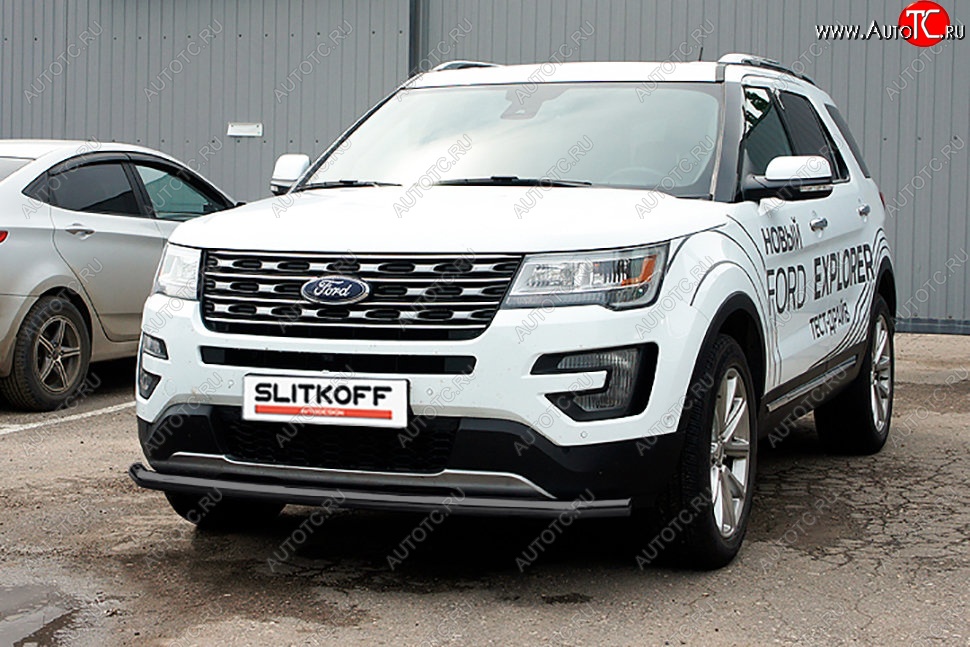 10 499 р. Защита переднего бампера Slitkoff (d57 мм)  Ford Explorer  U502 (2017-2019) 2-ой рестайлинг, 5 дв. (Сталь с полимерным покрытием. Цвет: чёрный)  с доставкой в г. Краснодар