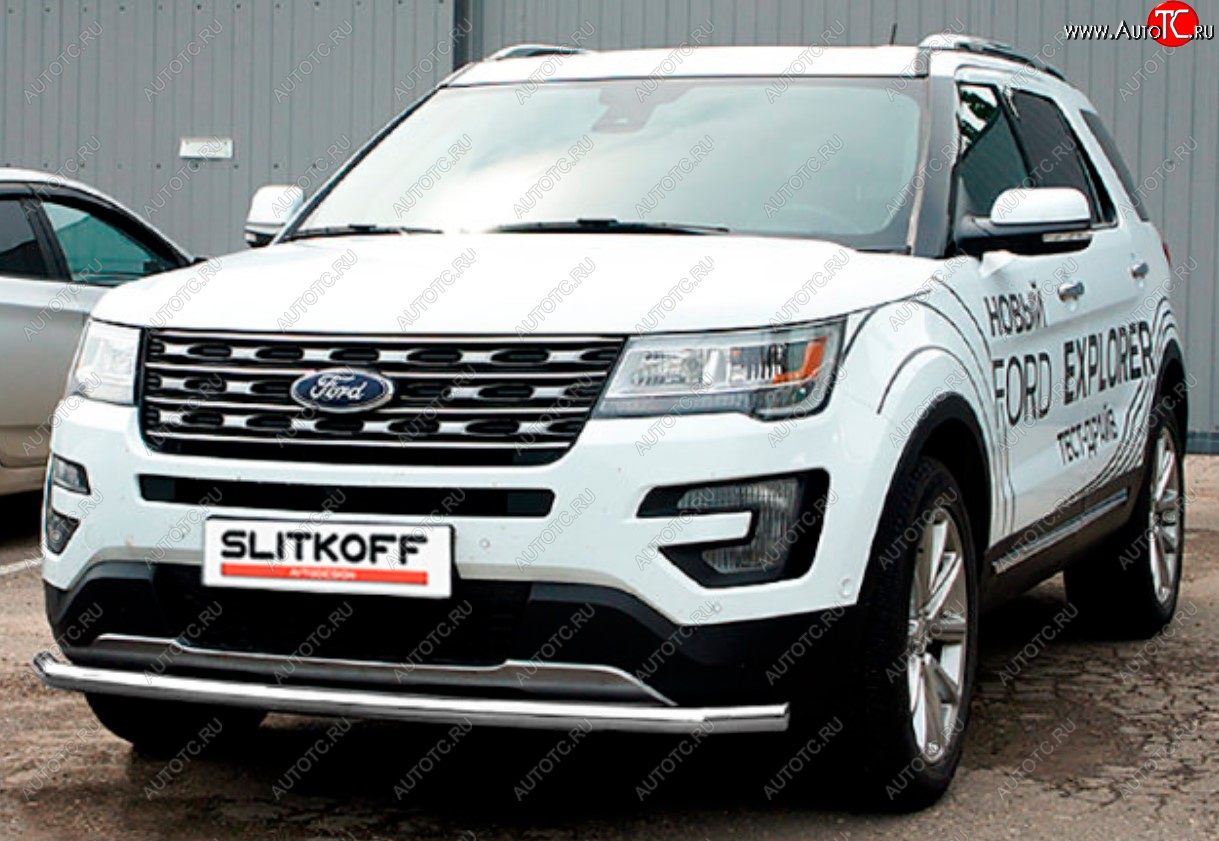 10 499 р. Защита переднего бампера Slitkoff (Ø 57 мм).  Ford Explorer  U502 (2017-2019) 2-ой рестайлинг, 5 дв. (Сталь с полимерным покрытием. Цвет: серебристый)  с доставкой в г. Краснодар