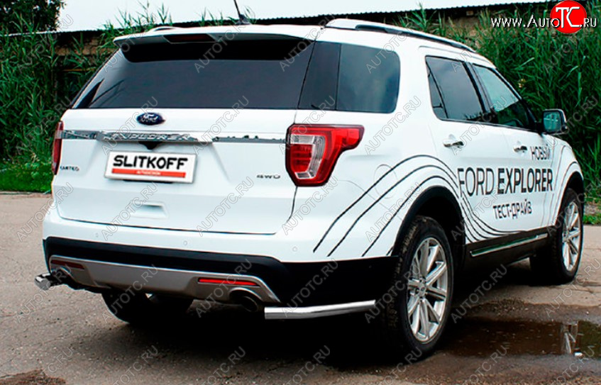 7 749 р. Защита заднего бампера Slitkoff (Ø 57, уголки)  Ford Explorer  U502 (2017-2019) 2-ой рестайлинг, 5 дв. (Сталь с полимерным покрытием. Цвет: серебристый)  с доставкой в г. Краснодар