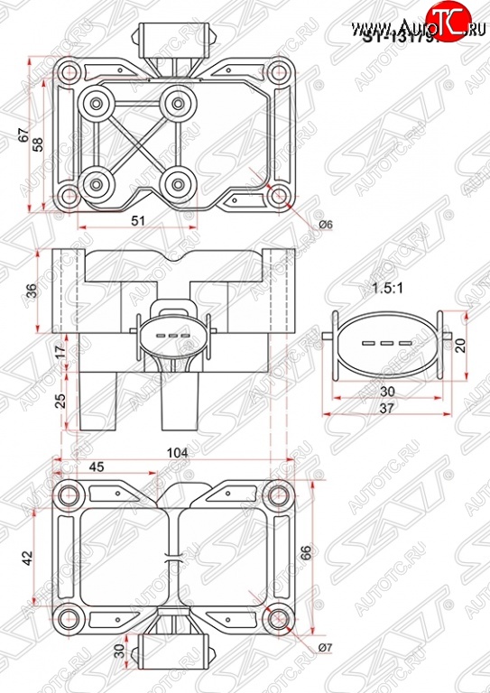 1 639 р. Катушка зажигания SAT (модуль)  Ford Fiesta (5), Focus (1,  2), Mondeo  с доставкой в г. Краснодар