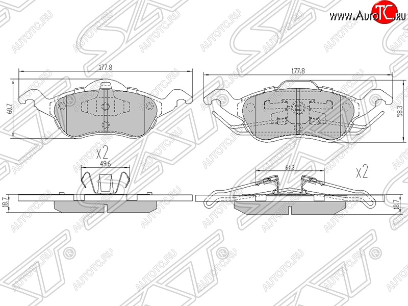 1 689 р. Колодки тормозные SAT (передние)  Ford Focus  1 (1998-2005) седан дорестайлинг, универсал дорестайлинг, хэтчбэк 3 дв. дорестайлинг, хэтчбэк 5 дв. дорестайлинг, седан рестайлинг, универсал рестайлинг, хэтчбэк 3 дв. рестайлинг, хэтчбэк 5 дв. рестайлинг  с доставкой в г. Краснодар