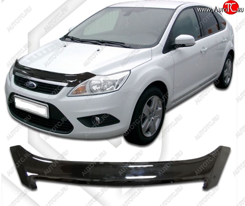 2 099 р. Дефлектор капота CA-Plastiс  Ford Focus  2 (2007-2011) хэтчбэк 3 дв. рестайлинг, хэтчбэк 5 дв. рестайлинг (Classic черный, Без надписи)  с доставкой в г. Краснодар