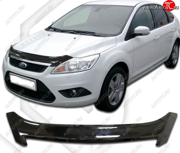 2 099 р. Дефлектор капота CA-Plastiс  Ford Focus  2 (2007-2011) седан рестайлинг (Classic черный, Без надписи)  с доставкой в г. Краснодар