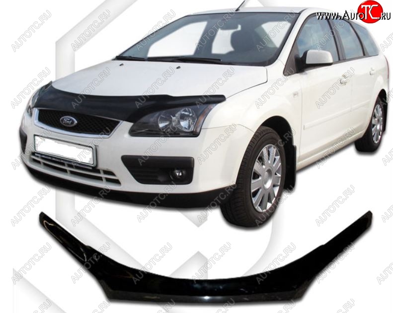 2 499 р. Дефлектор капота CA-Plastiс exclusive  Ford Focus  2 (2004-2008)  седан дорестайлинг, универсал дорестайлинг, хэтчбэк 3 дв. дорестайлинг, хэтчбэк 5 дв. дорестайлинг (Classic черный, Без надписи)  с доставкой в г. Краснодар