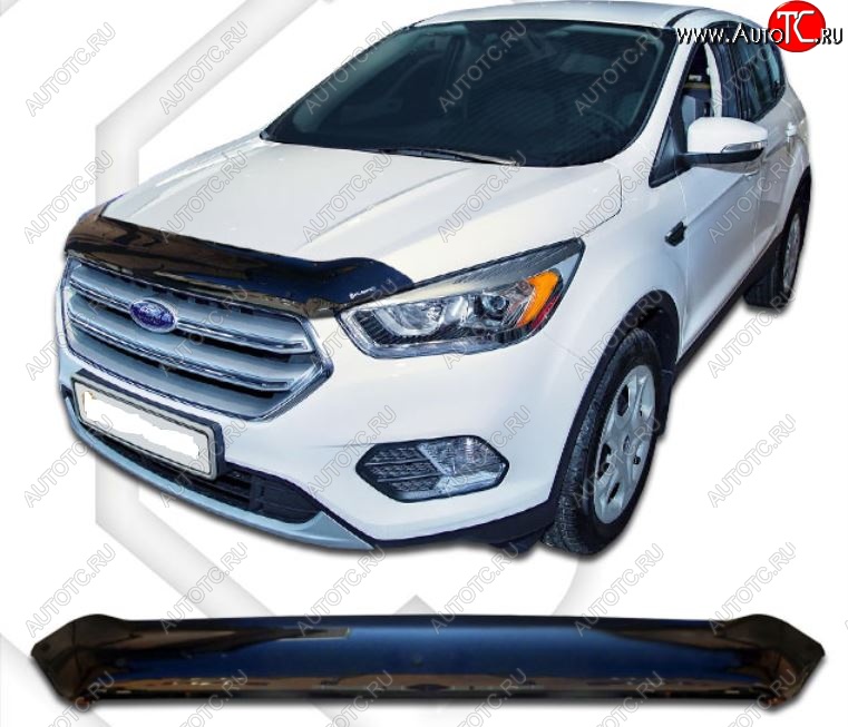 1 999 р. Дефлектор капота CA-Plastic  Ford Kuga  2 (2016-2019) рестайлинг (Classic черный, Без надписи)  с доставкой в г. Краснодар