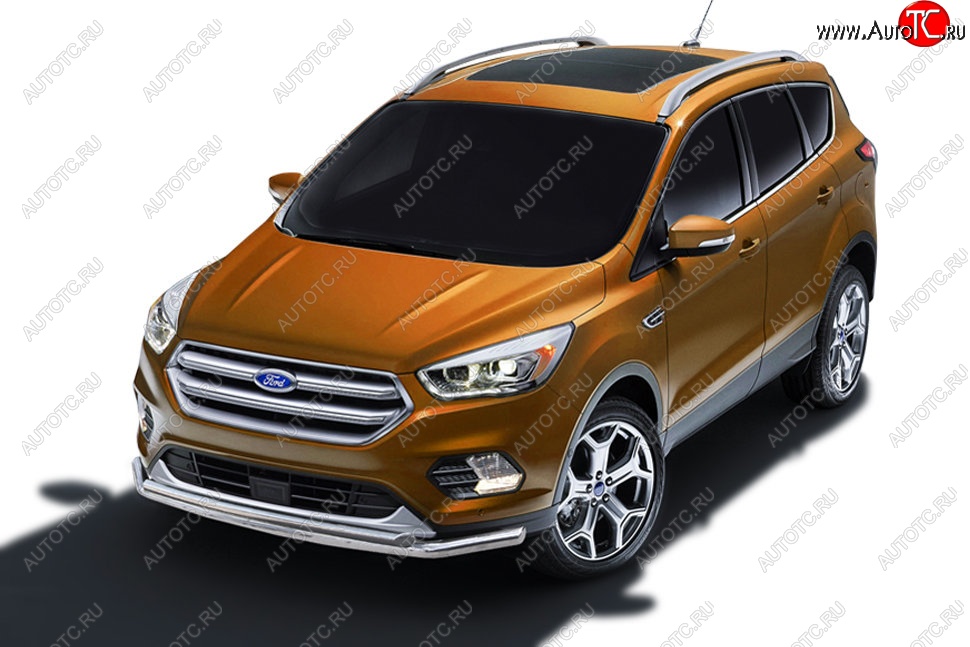 11 749 р. Защита заднего бампера Slitkoff (двойная, d57/42)  Ford Kuga  2 (2016-2019) рестайлинг (Нержавейка, Полированная)  с доставкой в г. Краснодар