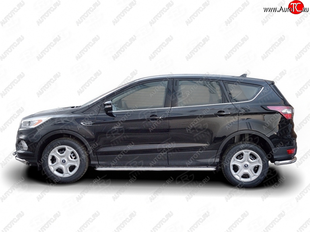 24 649 р. Порожки для ног (Ø42) SLITKOFF  Ford Kuga  2 (2016-2019) рестайлинг (лист - алюминий, профиль - нержавейка)  с доставкой в г. Краснодар