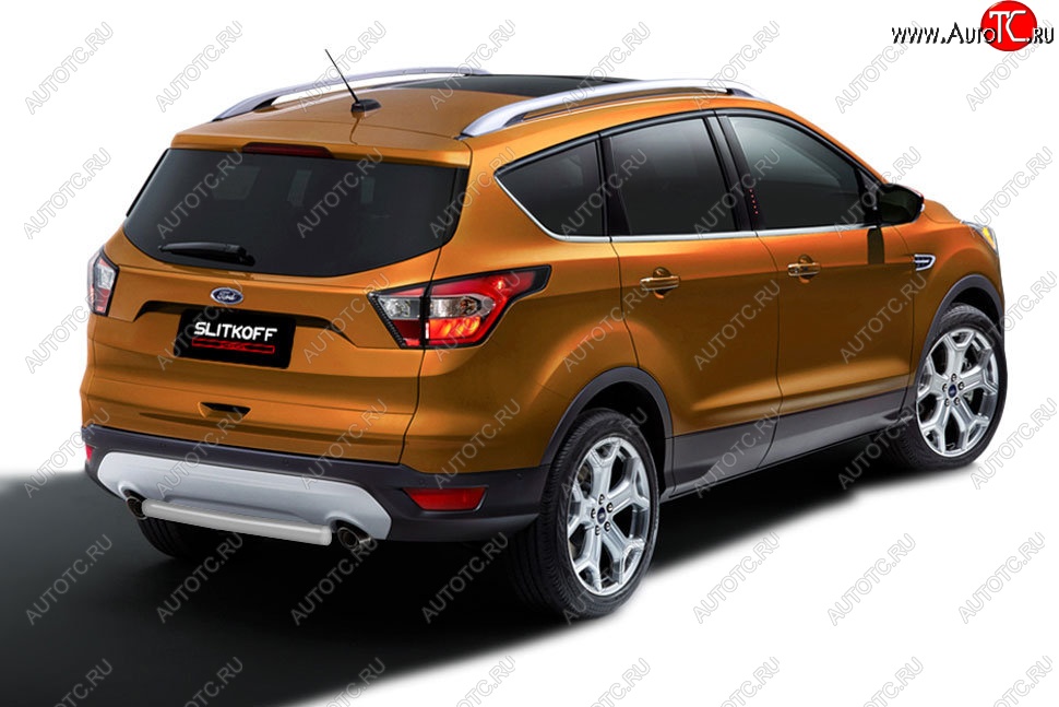 4 549 р. Защита заднего бампера Slitkoff (d57, короткая)  Ford Kuga  2 (2016-2019) рестайлинг (Сталь с полимерным покрытием. Цвет: серебристый)  с доставкой в г. Краснодар