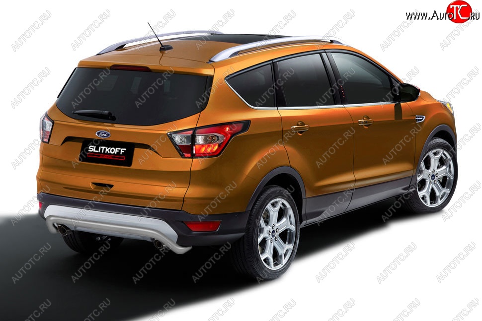 7 999 р. Защита заднего бампера Slitloff (d57, скоба)  Ford Kuga  2 (2016-2019) рестайлинг (Сталь с полимерным покрытием. Цвет: серебристый)  с доставкой в г. Краснодар