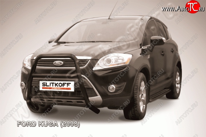 20 449 р. Кенгурятник d57 Slitkoff (высокий, с перемычками)  Ford Kuga  1 (2008-2013) (Цвет: серебристый)  с доставкой в г. Краснодар