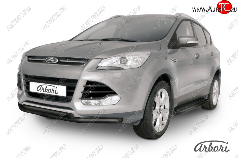 6 119 р. Защита переднего бампера Arbori (черная, 2 трубы d57 mm). Ford Kuga 2 дорестайлинг (2013-2016)  с доставкой в г. Краснодар