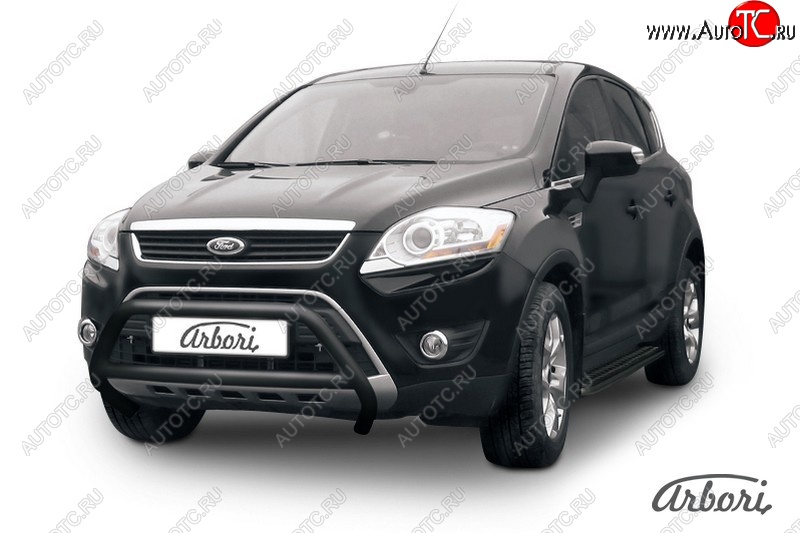 12 788 р. Защита переднего бампера Arbori (низкая с 1 перемычкой, черная, d57 mm) Ford Kuga 1 (2008-2013)  с доставкой в г. Краснодар