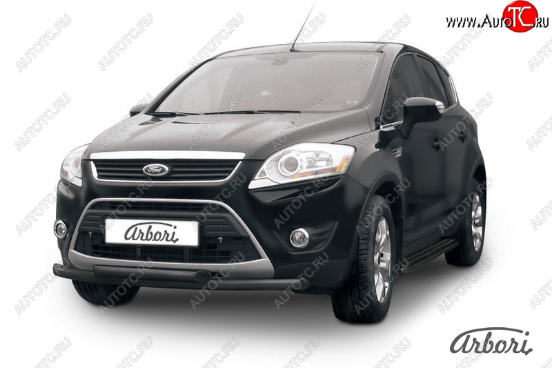 1 349 р. Защита переднего бампера Arbori (черная, 2 трубы d57 и 57 mm) Ford Kuga 1 (2008-2013)  с доставкой в г. Краснодар