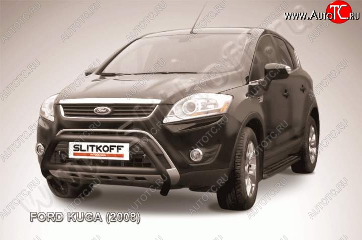 18 999 р. Кенгурятник d57 Slitkoff (низкий с перемычкой)  Ford Kuga  1 (2008-2013) (Цвет: серебристый)  с доставкой в г. Краснодар