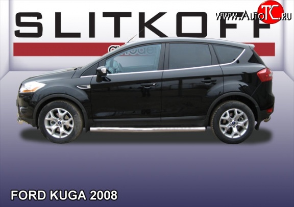 16 849 р. Защита порогов из круглой трубы диаметром 76 мм Slitkoff Ford Kuga 1 (2008-2013) (Нержавейка, Полированная)  с доставкой в г. Краснодар