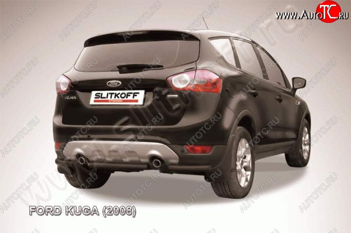 4 999 р. Защита заднего бампера d57 Slitkoff (d57, черная, короткая) Ford Kuga 1 (2008-2013) (Цвет: серебристый)  с доставкой в г. Краснодар