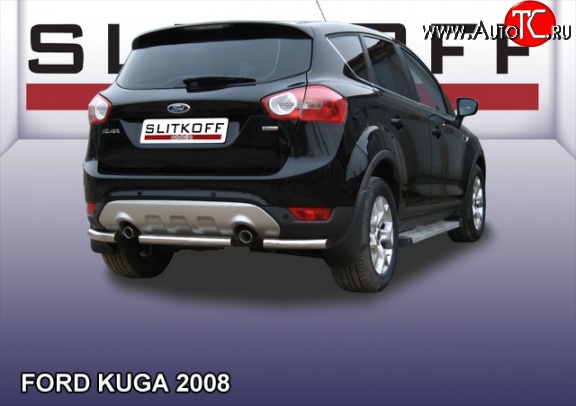 7 199 р. Защита заднего бампера из короткой трубы диаметром 57 мм Slitkoff Ford Kuga 1 (2008-2013) (Нержавейка, Полированная)  с доставкой в г. Краснодар