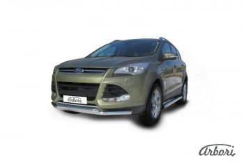 20 799 р. Защита переднего бампера Arbori (нержавейка, 2 трубы d57 и 57 mm) Ford Kuga 2 дорестайлинг (2013-2016)  с доставкой в г. Краснодар. Увеличить фотографию 2