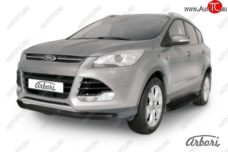 7 019 р. Защита переднего бампера Arbori (черная, 1 труба d76 mm). Ford Kuga 2 дорестайлинг (2013-2016)  с доставкой в г. Краснодар