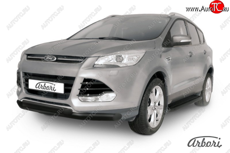 8 369 р. Защита переднего бампера Arbori (черная, 2 трубы d76 и 57 mm) Ford Kuga 2 дорестайлинг (2013-2016)  с доставкой в г. Краснодар