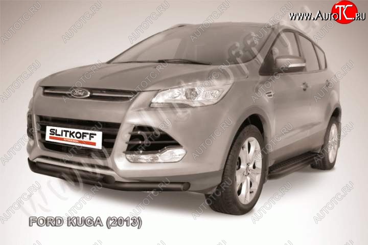 8 999 р. Защита переднего бампера Slitkoff (труба d57/d57) Ford Kuga 2 дорестайлинг (2013-2016) (Цвет: серебристый)  с доставкой в г. Краснодар