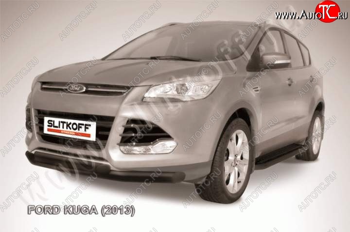 12 549 р. Защита переднего бампера Slitkoff (труба d76/d57)  Ford Kuga  2 (2013-2016) дорестайлинг (Цвет: серебристый)  с доставкой в г. Краснодар