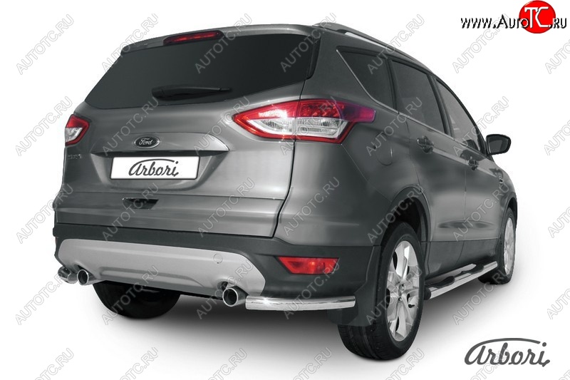 6 389 р. Защита заднего бампера Arbori (уголки, нержавейка, 1 труба d57 mm). Ford Kuga 2 дорестайлинг (2013-2016)  с доставкой в г. Краснодар