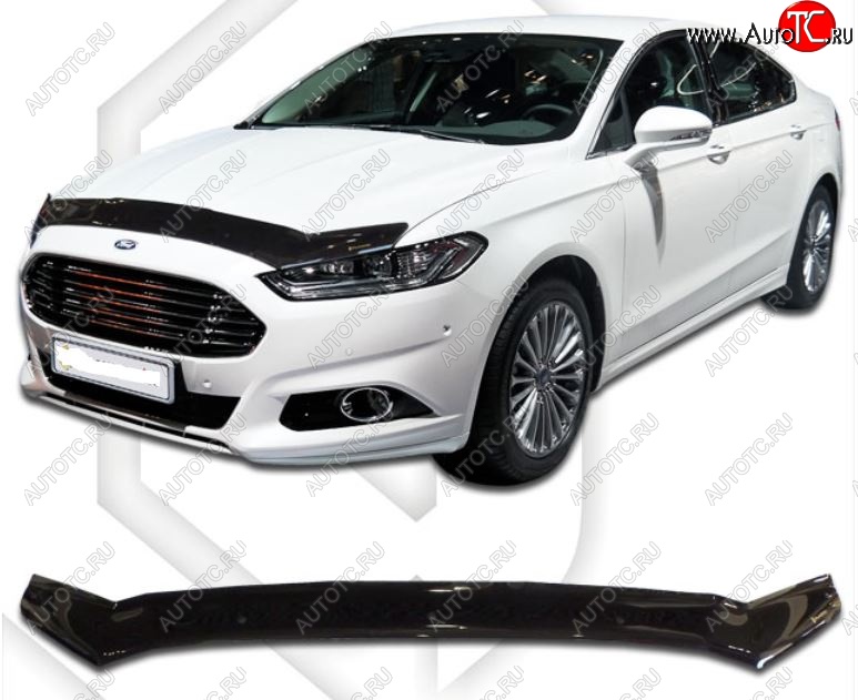 2 099 р. Дефлектор капота CA-Plastiс  Ford Mondeo  MK5 CD391 (2014-2018) дорестайлинг седан (Classic черный, Без надписи)  с доставкой в г. Краснодар