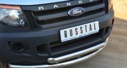 26 999 р. Защита переднего бампера (2 трубыØ76 и 63 мм, нержавейка) SLITKOFF Ford Ranger DoubleCab дорестайлинг (2011-2016)  с доставкой в г. Краснодар. Увеличить фотографию 2