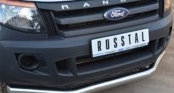 18 099 р. Одинарная защита переднего бампера диаметром 76 мм SLITKOFF Ford Ranger DoubleCab дорестайлинг (2011-2016)  с доставкой в г. Краснодар. Увеличить фотографию 2