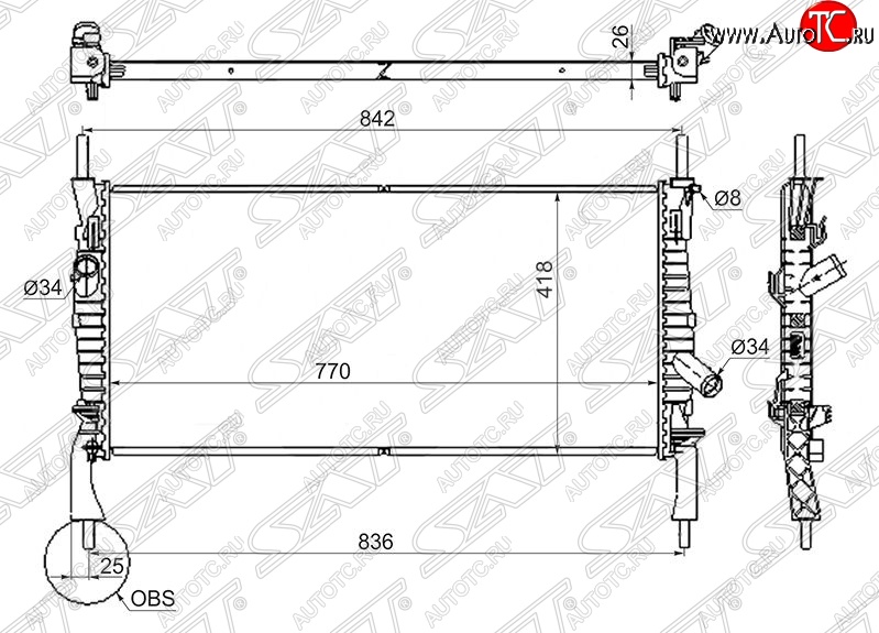 8 749 р. Радиатор двигателя SAT (пластинчатый, 2.2TD/2.3/2.4TD, МКПП) Ford Transit цельнометаллический фургон (2006-2014)  с доставкой в г. Краснодар