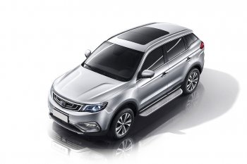 15 349 р. Защита порогов Slitkoff (d57, с листом) Geely Atlas Pro NL3 (2019-2025) (Нержавейка)  с доставкой в г. Краснодар. Увеличить фотографию 1