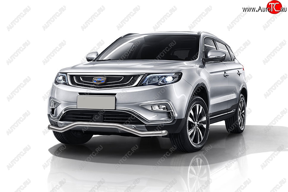 15 399 р. Защита переднего бампера Slitkoff (волна, d57 мм)  Geely Atlas  NL3 (2016-2022) (Нержавейка, Полированная)  с доставкой в г. Краснодар