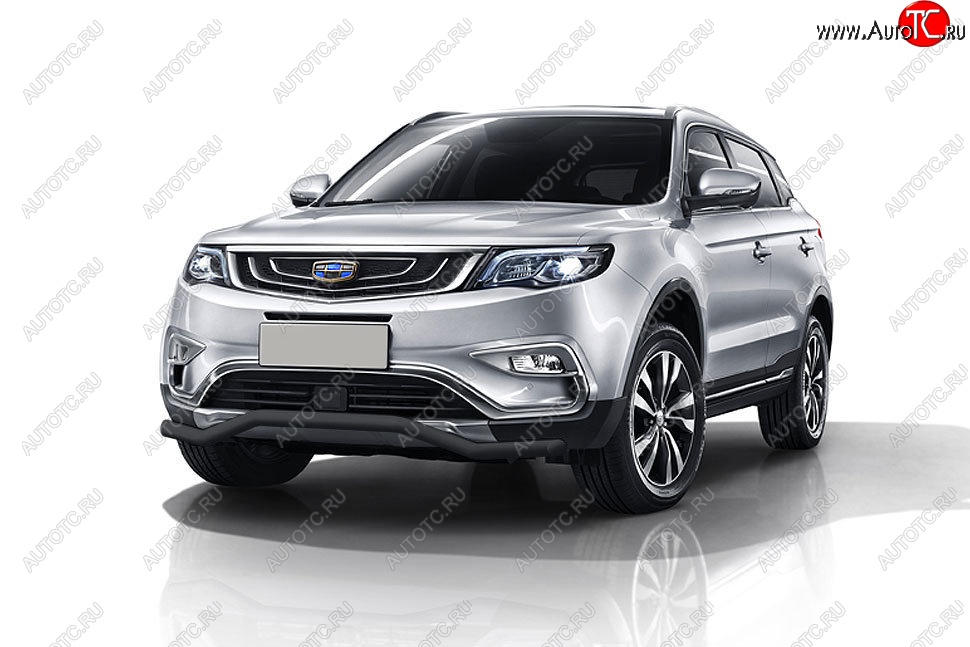 10 749 р. Защита переднего бампера Slitkoff (волна, d57 мм) Geely Atlas NL3 (2016-2022) (Сталь с полимерным покрытием. Цвет: чёрный)  с доставкой в г. Краснодар