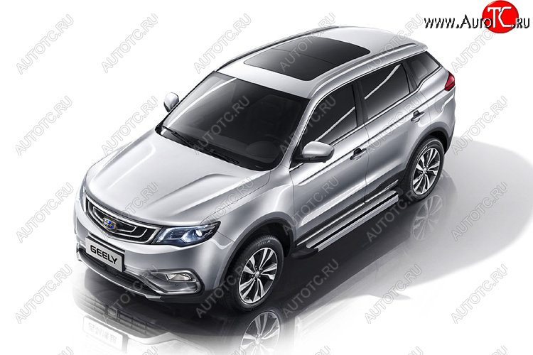 10 699 р. Пороги алюминиевые Slitkoff Geely Atlas Pro NL3 (2019-2025) (Luxe Silver)  с доставкой в г. Краснодар