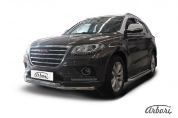 22 999 р. Защита переднего бампера Arbori (нержавейка, 2 трубы d57 и 57 mm) Haval H2 (2014-2021)  с доставкой в г. Краснодар. Увеличить фотографию 2