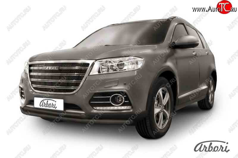 9 699 р. Защита переднего бампера Arbori (черная, 2 трубы d57 и 42 mm) Haval H6 (2013-2020)  с доставкой в г. Краснодар