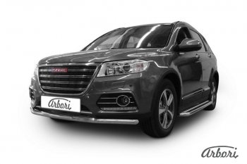 Защита переднего бампера Arbori (нержавейка, 2 трубы d57 и 42 mm) Haval H6 (2013-2020)