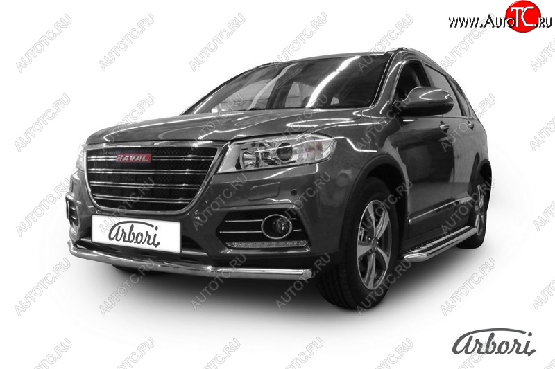 11 249 р. Защита переднего бампера Arbori (нержавейка, 2 трубы d57 и 42 mm) Haval H6 (2016-2023)  с доставкой в г. Краснодар