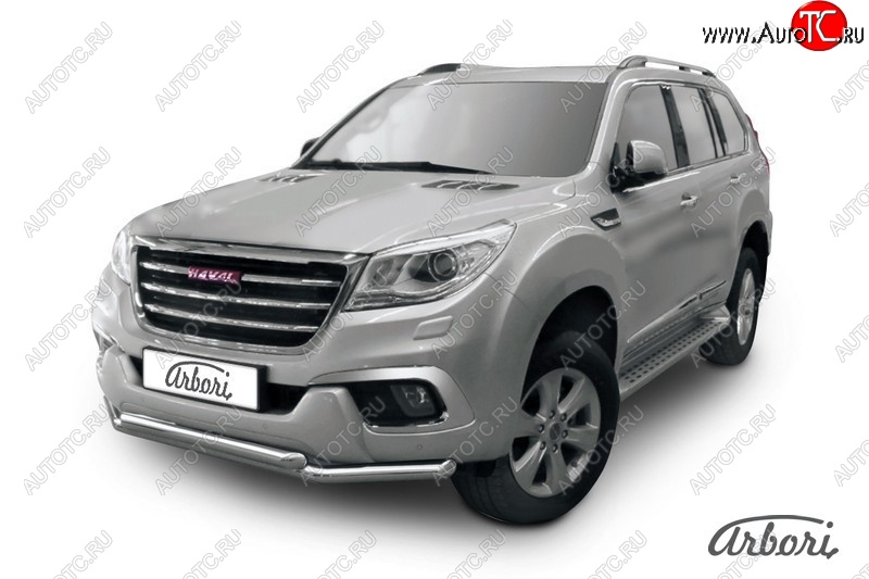 14 363 р. Защита переднего бампера Arbori (нержавейка, 2 трубы d57 и 57 mm) Haval H9 дорестайлинг (2015-2017)  с доставкой в г. Краснодар