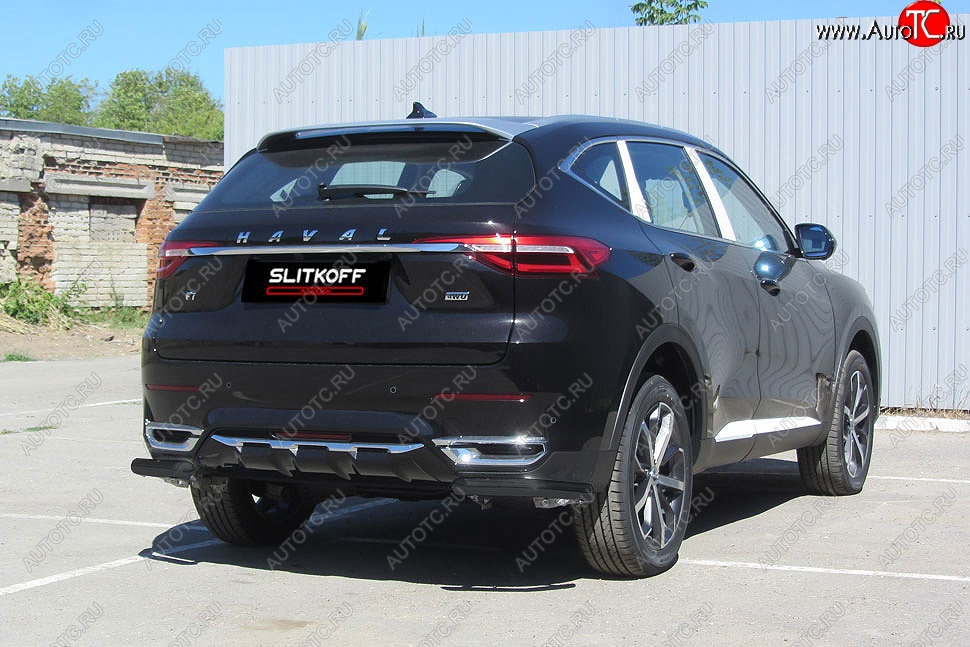 4 999 р. Защита заднего бампера (Ø57 мм уголки, окрашенная) Slitkoff  Haval F7 - F7x (цвет: черный)  с доставкой в г. Краснодар