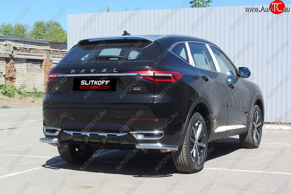 6 649 р. Защита заднего бампера (Ø57 мм уголки, нержавейка) Slitkoff  Haval F7 - F7x  с доставкой в г. Краснодар