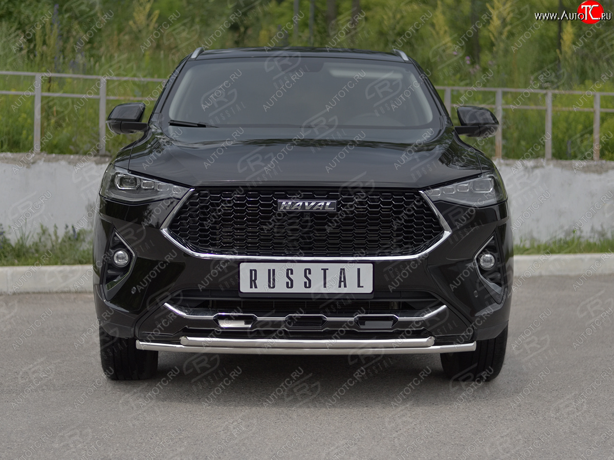 15 499 р. Защита переднего бампера (Ø42 мм, нержавейка, 4WD) SLITKOFF  Haval F7x (2019-2022)  дорестайлинг (полированная нержавейка)  с доставкой в г. Краснодар