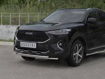 15 499 р. Защита переднего бампера (Ø42 мм, нержавейка, 4WD) SLITKOFF  Haval F7x (2019-2022)  дорестайлинг (полированная нержавейка)  с доставкой в г. Краснодар. Увеличить фотографию 2