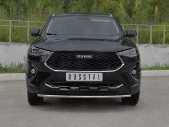 Защита переднего бампера (Ø42 мм, нержавейка, 4WD) SLITKOFF Haval (Хавал) F7x (ф7икс) (2019-2022)  дорестайлинг