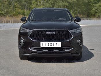 13 699 р. Защита переднего бампера SLITKOFF (Ø63 и 42 мм, окрашенная) Haval F7x  дорестайлинг (2019-2022) (черный)  с доставкой в г. Краснодар. Увеличить фотографию 2