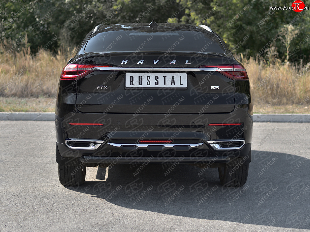 8 449 р. Защита заднего бампера (Ø63 мм, окрашенная) SLITKOFF  Haval F7x (2019-2022)  дорестайлинг (цвет черный муар)  с доставкой в г. Краснодар