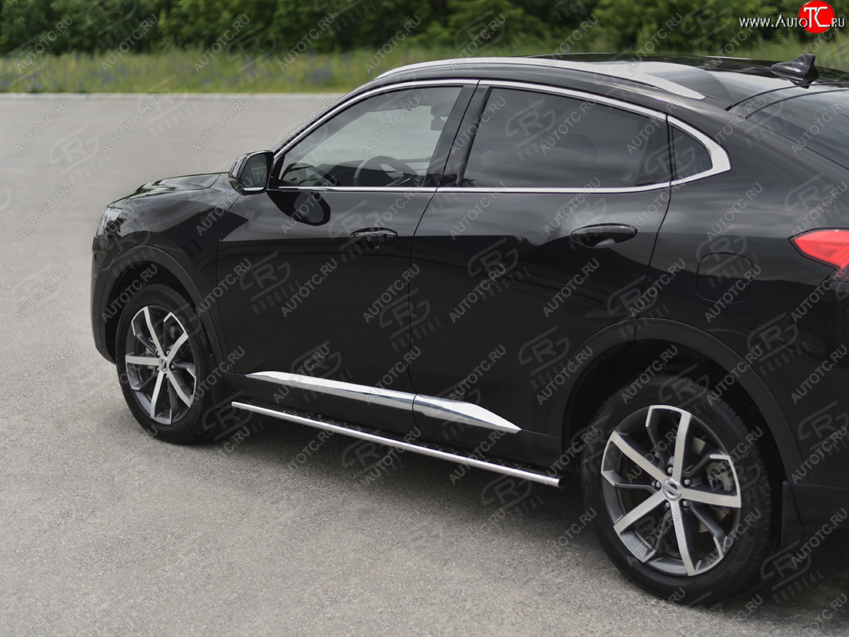 23 749 р. Защита порогов (Ø75x42 мм, с проступью) Russtal Haval F7x  дорестайлинг (2019-2022) (полированная нержавейка)  с доставкой в г. Краснодар