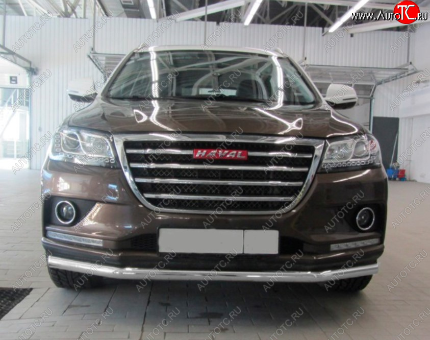 8 999 р. Защита переднего бампера Slitkoff (Ø 57 мм). Haval H2 (2014-2021) (Сталь с полимерным покрытием. Цвет: серебристый)  с доставкой в г. Краснодар