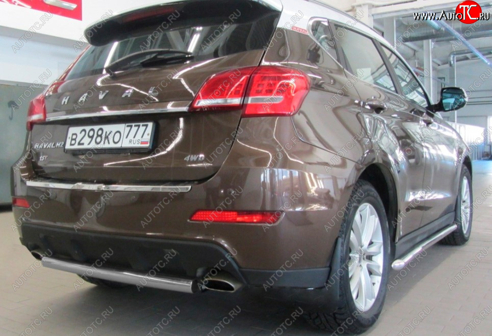 5 999 р. Защита заднего бампера Slitkoff (Ø 57, короткая)  Haval H2 (2014-2021) (Сталь с полимерным покрытием. Цвет: серебристый)  с доставкой в г. Краснодар